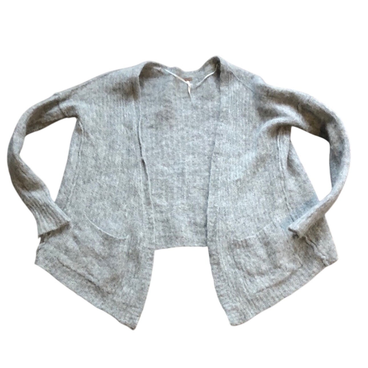 128 Free People Weekend Getaway Alpaca Blend Gray Crop Cardigan Knit Sweater Xs